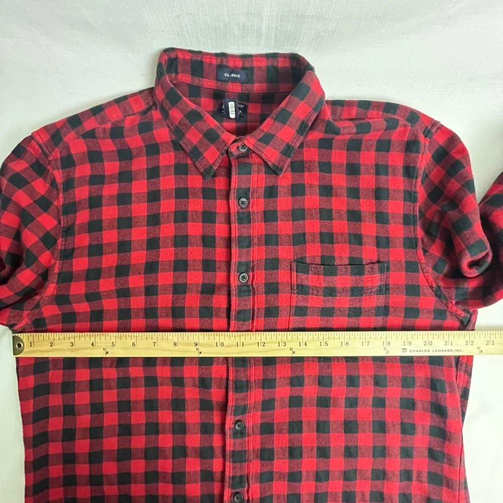 J.Crew Flannel Shirt Mens Large (L) Red Black‎ Buffalo Check Classic Fit Cotton